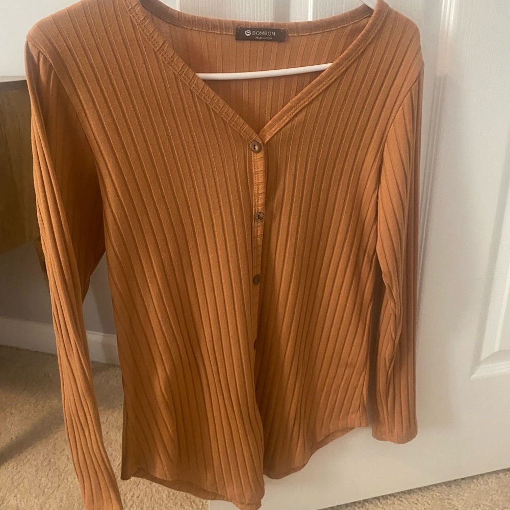 Women's Brown Ribbed Button-Down Shirt